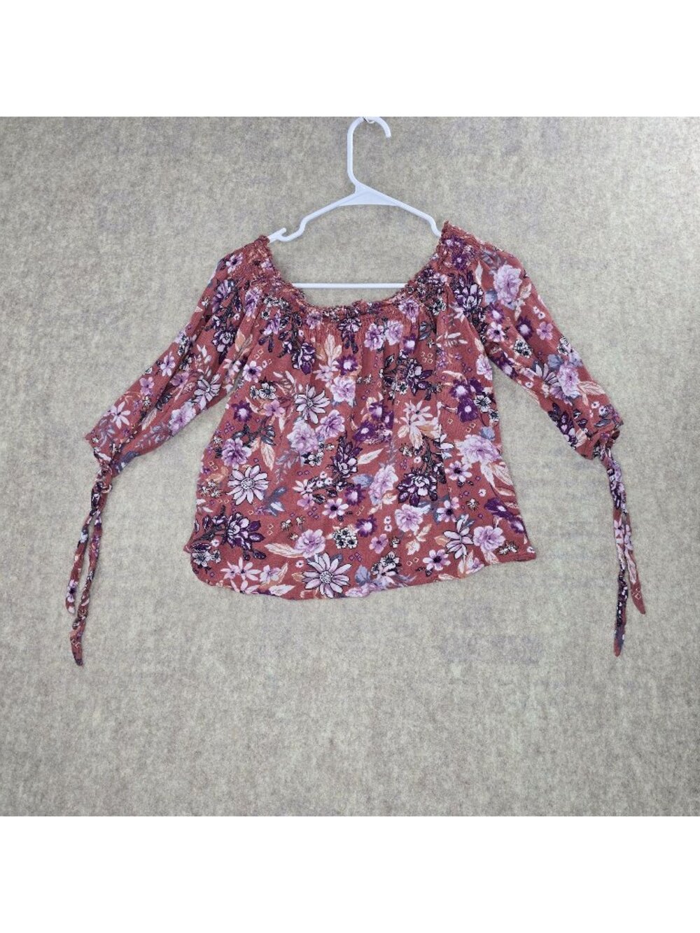 Gypsies & Moondust Womens Floral Off-Shoulder Top Multicolor L Rayon Smocked